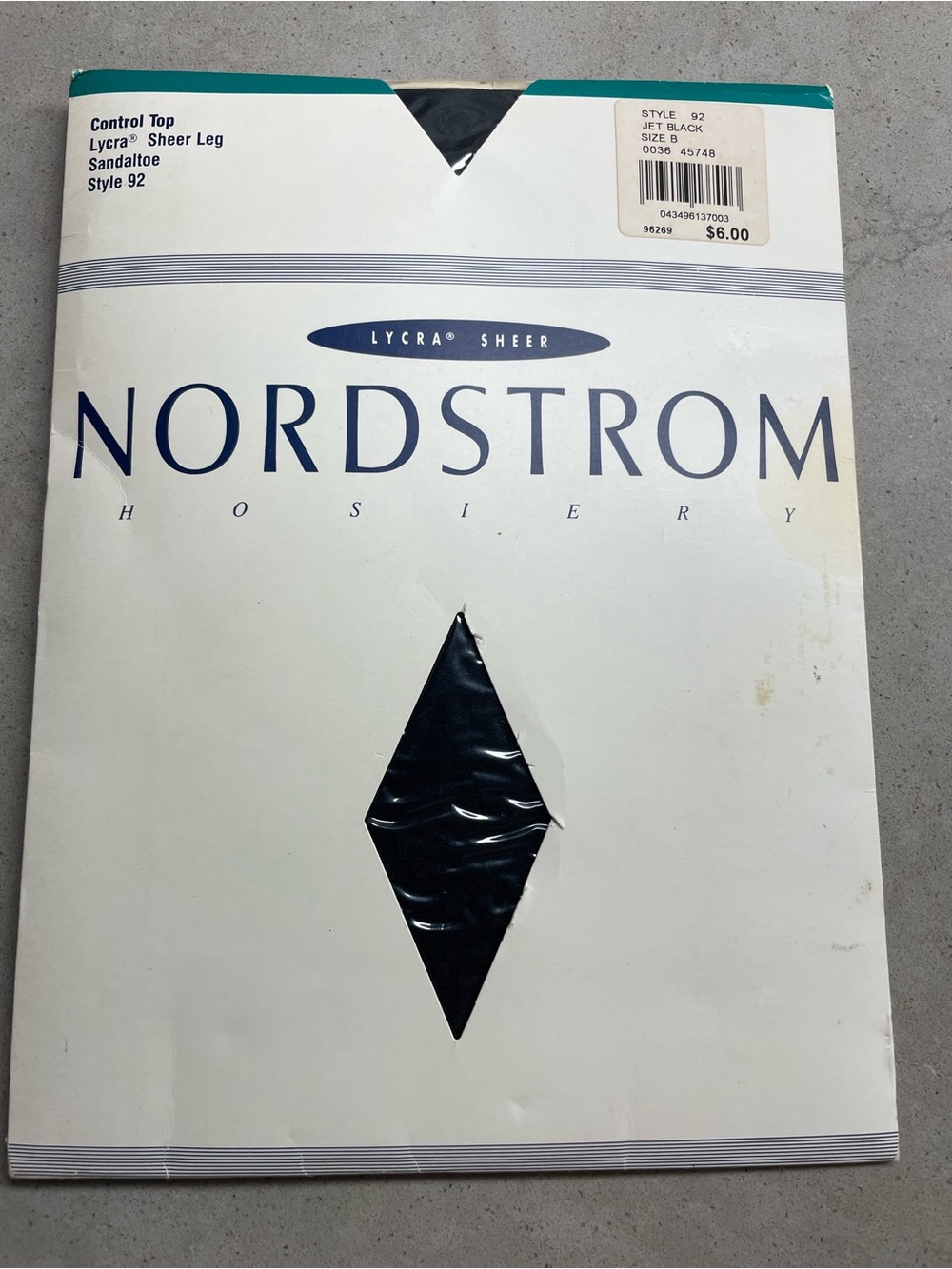 Nordstrom Control Top Sheer Pantyhose Jet Black Size B Sandal Toe Vintage New